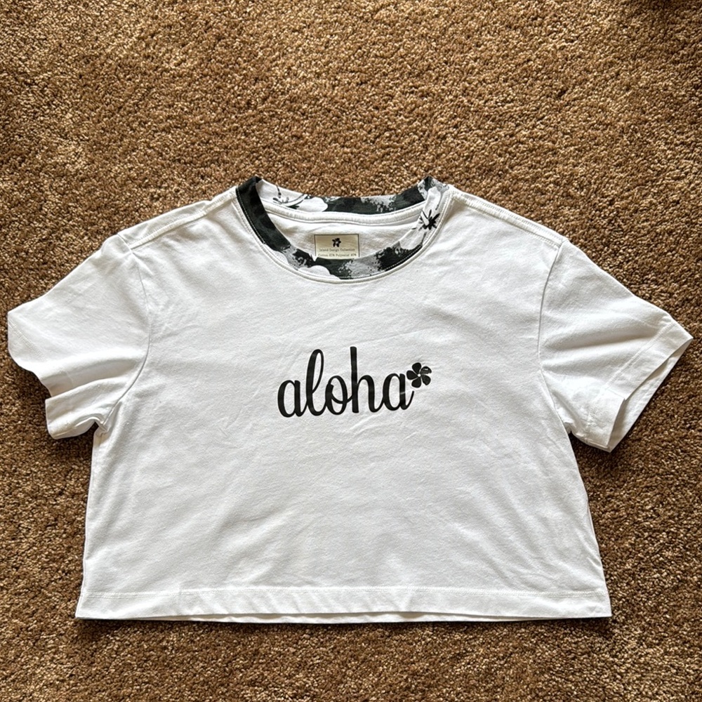 White 'Aloha' Cropped T-Shirt